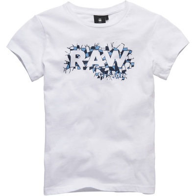 T-shirt branca com estampa azul e preta RAW G-STAR