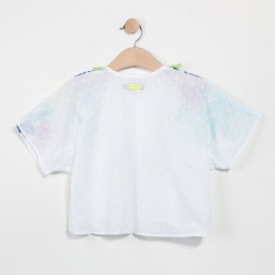 T-shirt branca transparente com padrão de pontos