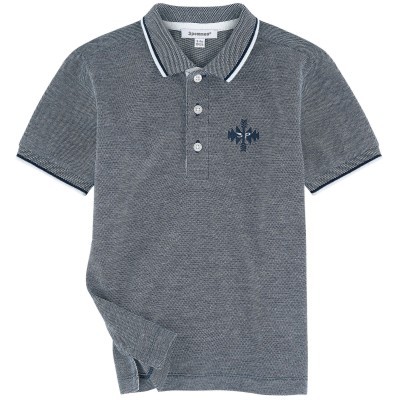 Polo cinzento SPRINGFIELD tamanho M com gola riscada e logótipo bordado azul