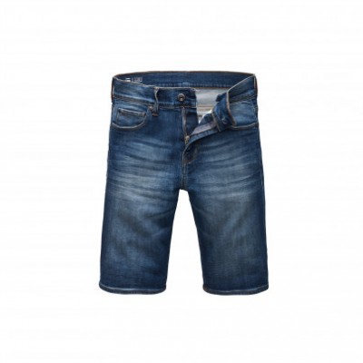 Bermuda de ganga azul escura com bolsos e fecho