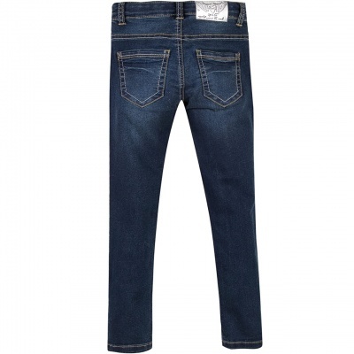 Calças de ganga azul-escuro vistas de costas