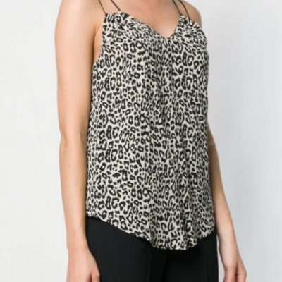 Top feminino com padrão animal print bege e preto com alças finas duplas