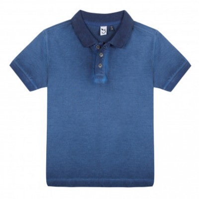 Polo azul com gola escura e botões