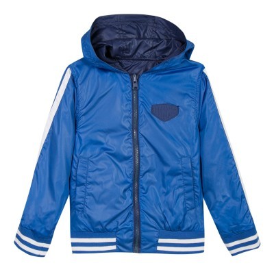 Casaco infantil azul com capuz e fecho de correr frontal