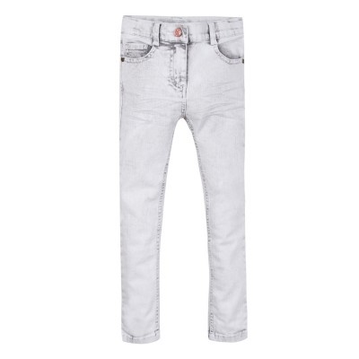 jeans cinza claro para criança com botão vermelho
