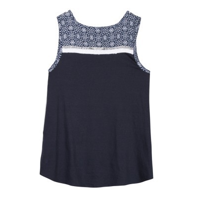 Camisola azul escuro sem mangas com pala estampada a branco