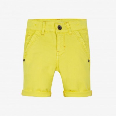 Calções amarelos infantis com bolsos e botão preto