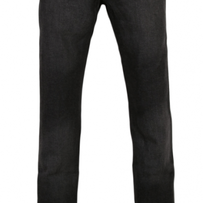 Calças de ganga pretas com bolsos traseiros e etiqueta na cintura