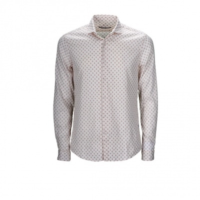 Camisa branca de manga comprida com padrão geométrico pequeno