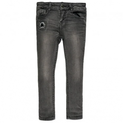 Calças de ganga cinzento-escuras com rasgão bordado e bolsos frontais