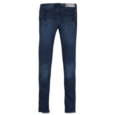 Calças de ganga azuis escuras vistas de trás