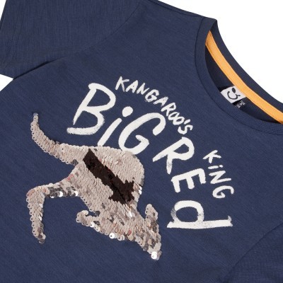 Camisola azul com estampa de texto e canguru em sequins