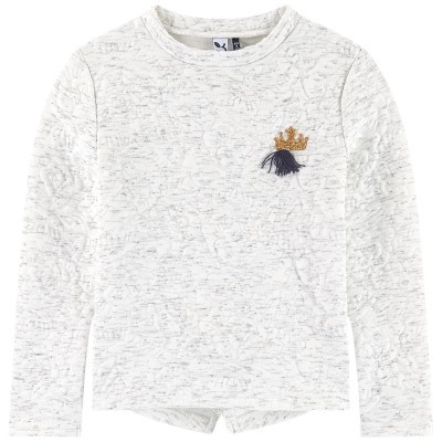 Camisola branca de manga comprida com bordado de coroa
