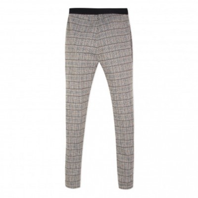 Leggings cinzentas com padrão de quadrícula preta e cintura preta elástica