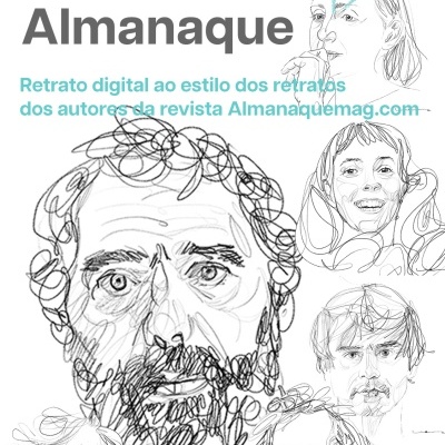 Vale digital de retrato por Lia Ferreira com desenhos de rostos feitos a traços soltos