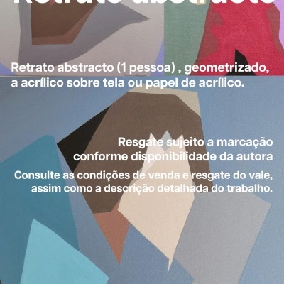 Três retratos abstratos e geometrizados com texto promocional em português