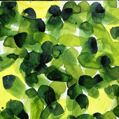 Padrão abstracto verde e amarelo em aquarela