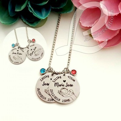 Colar em corrente c/ gravação de dados de nascimento