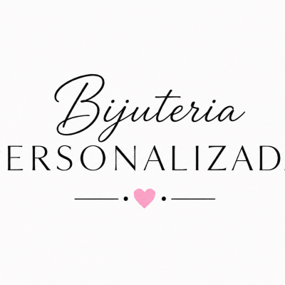 Texto Bijuteria PERSONALIZADA em fundo branco com coração rosa