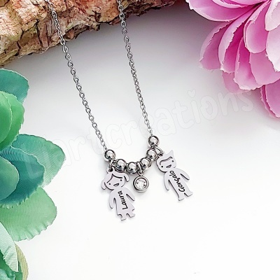 Fio em aço inoxidável c/ bonecos personalizados com nome