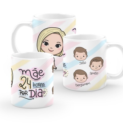 Caneca "Mãe 24H por dia" c/ bonecos personalizados Caneca "Mãe 24H por dia" c/ bonecos personalizados