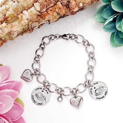 Pulseira em corrente c/ gravação de dados de nascimento