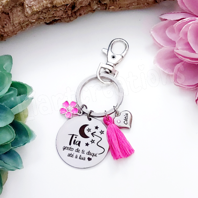 Porta-Chaves "Tia gosto de ti daqui até à Lua"