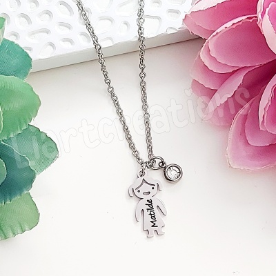 Fio em aço inoxidável c/ bonecos personalizados com nome