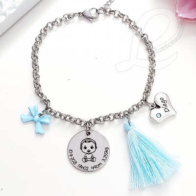 Pulseira em corrente c/ gravação de dados de nascimento