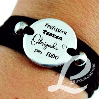 Pulseira em Camurça  3 voltas "Professora (nome) Obrigado por tudo"