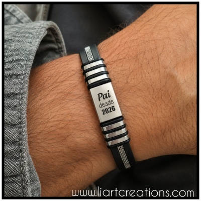 Pulseira Cabedal Sintético "Pai desde [data]"
