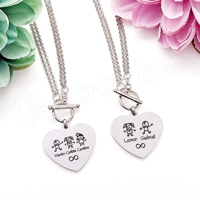 Colar em corrente c/ coração personalizado c/ meninos + nomes