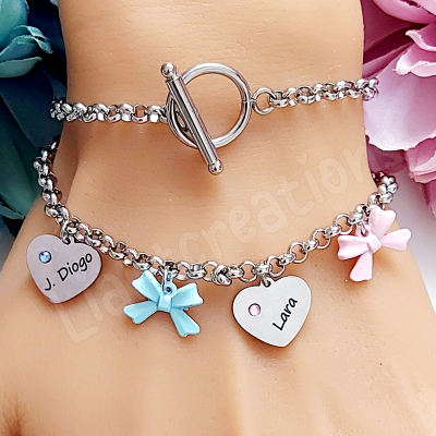 Pulseira Corrente c/ Corações Personalizados com Nome