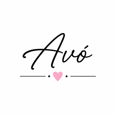 Texto Avó em letra cursiva preta com coração rosa abaixo, em fundo branco