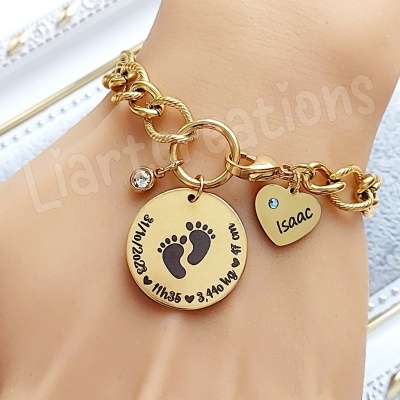 Pulseira em corrente grossa personalizada com dados de nascimento