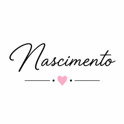 Texto Nascimento com um coração rosa e linhas pretas sobre fundo branco