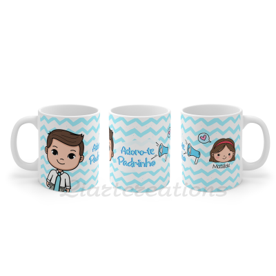 Caneca "Adoro-te Padrinho" c/ bonecos personalizados