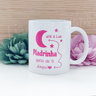 Caneca Personalizável "Madrinha gosto de ti daqui até à Lua"