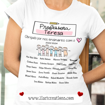T-shirt  "Professora, obrigado por nos ajudares a crescer"
