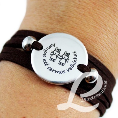 Pulseira em Camurça  3 voltas "Amigas até sermos velhinhas"