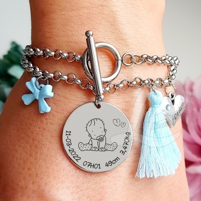 Pulseira 2 voltas em corrente personalizada com dados de nascimento