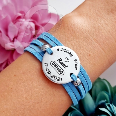 Pulseira 3 voltas em Camurça  c /gravação de dados de nascimento