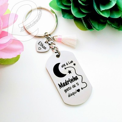 Porta-Chaves " Madrinha gosto de ti daqui até à Lua"