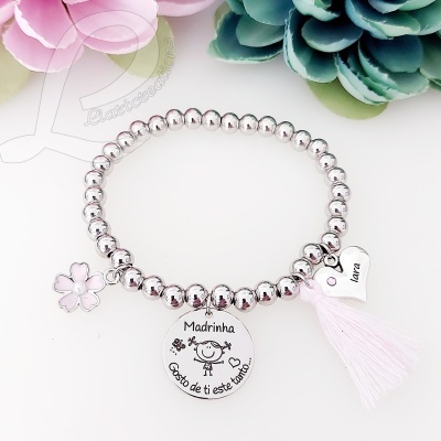 Pulseira Elástica em Aço "Madrinha, gosto de ti este tanto..."