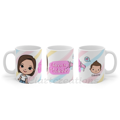 Caneca "Adoro-te Madrinha" c/ bonecos personalizados