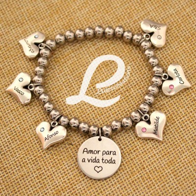 Pulseira elástica em aço "Amor para a vida toda"