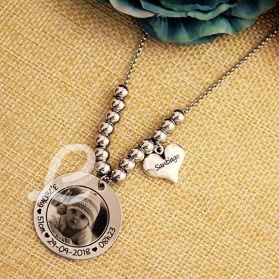 Colar Corrente Personalizado c/ Dados de Nascimento e Fotografia