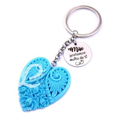 Porta-Chaves Coração + Medalha Personalizada " Mãe gostamos muito de ti "