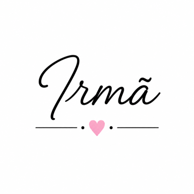 Palavra Irmã em preto com coração cor-de-rosa em fundo branco