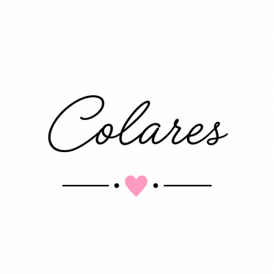 Palavra Colares em fonte cursiva preta com coração rosa e linhas pretas